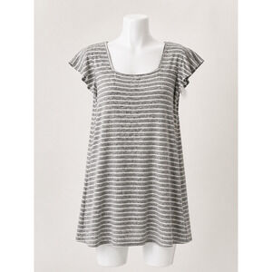 Gray White Striped Knit Dress Casual Soft Short Sleeve Everyday Summer Medium